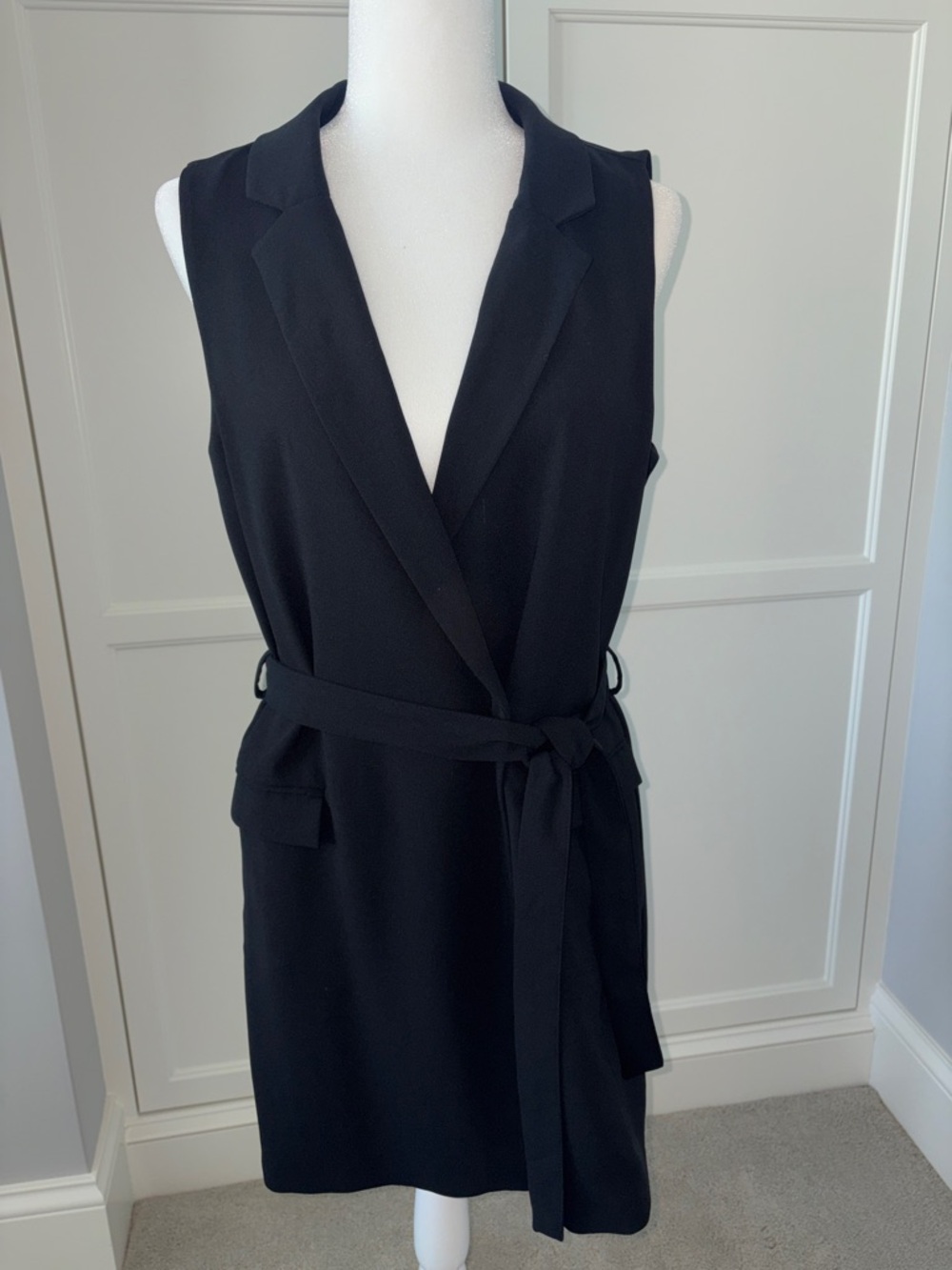 Anthropologie Black Sleeveless Wrap Mini Dress with Waist Tie
